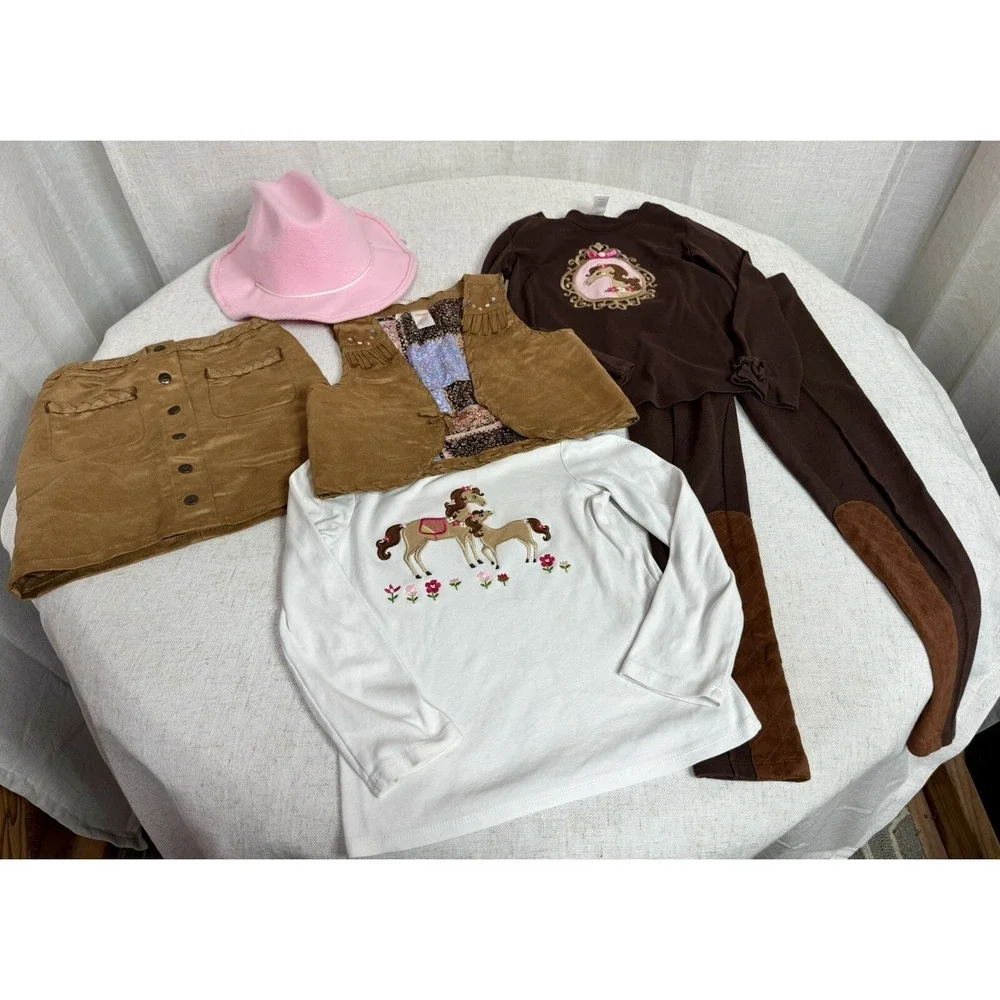Vintage Gymboree Girls Horse Cowgirl Outfits Suede‎ Vest Skirt Pink Hat Scala 7
